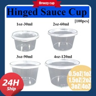 【100pcs】Hinged Sauce Cup Containers 1oz, 2oz, 3oz, 4oz | Transparent Sauce Container
