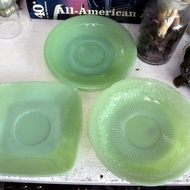 FIRE KING 翡翠半透玻璃杯碟 60s古董品Jadeite Glasses Tea Cup