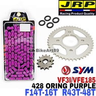RKM Sprocket Set SYM VF3I VFE185 JRP 428 Oring O-Ring Purple Chain Front 14T 15T 16T Rear 43T-48T Ra