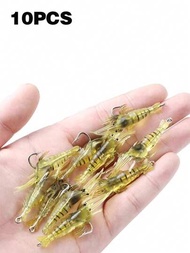 Lote De 10 Piezas De Señuelos De Pesca Artificial De Camarón Y Gusano De 4 Cm Que Brillan En La Oscuridad Con Anzuelo Para Bajo