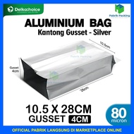 Aluminum gusset central sealing gusset bag packaging aluminum delkochoice packaging bag 10.5 x 28 cm