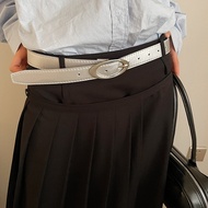 Silver Unisex Large Leather Belt Y2K Style Round Buckle Belt by.Lisa