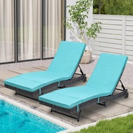 Rattan Lounge Chair Set Of 2, Wicker Outdoor Chaise Lounge W/wheels, Removable Cushion, 5-position B
