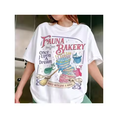 Fauna Bakery "Baking with Love and Magic" T-shirt, Sleeping Beauty T-shirt, Fairy Godmother T-shirt,