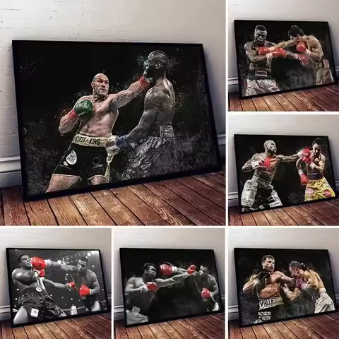 Classic Vintage Wall Art Mike Tyson Vs Muhammad Boxing Painting, HD Canvas Printed Poster, Home Livi