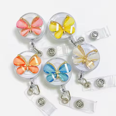 1pc Exquisite crystal butterfly Retractable Badge Reel with Metal Clip - 24 Inch Breakaway Lanyard, 