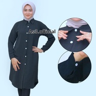 Tunik Basic Crinkle Airflow Wanita Remaja Muslim Polos Kancing Aktif Panjang Bawah Lutut Kekinian