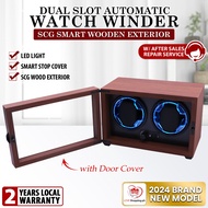 Dual Slot Automatic Watch Winder Smart Wood Exterior Walnut Wood Watch Box Storage