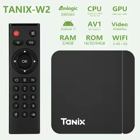 Tanix W2 Smart 2GB 16GB 4GB 32/64GB TV Box Android 11 Amlogic S905W2 Support AV1 Dual Wifi Media Pla