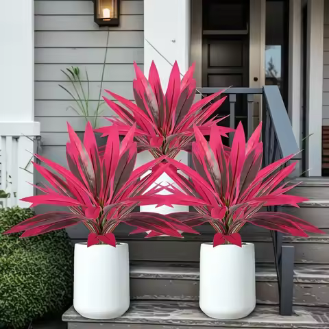 Artificial Tropical Plant UV Resistant Outdoor Fake Boston Fern Agave Hosta Potted Shrubs Purple Fro