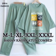 Setelan Wanita Terbaru Netta Set BO Size M L XL XXL XXXL LD 100-130 CM Bahan Kaos Katun Combed Aplik