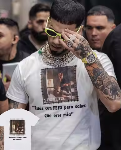 2025 Anuel AA 100% Pure Cotton Tshirt "Estas Con FEID Pero Sabes Que Eres Mia Graphic Men's Hip Hop 