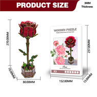 紅玫瑰拼圖立體模型手工diy木製拼接玩具3D木質拼圖