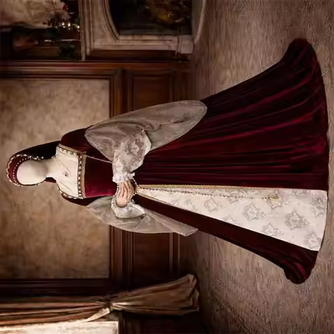 Tudor Queen Elizabethan Costume Anne Boleyn Red Velvet Dress Historical Renaissance Theater Ball Gow