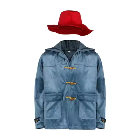 Movie Paddington Cosplay Costume Bear Retro Sheep Horn Button Hooded Coat Adult Men's Daily Clothing