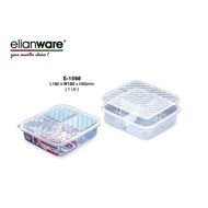 Elianware E-1598 BPA Free Plastic Transparent Clear 3 Compartment Lunch Box Tupperware Food Keeper C