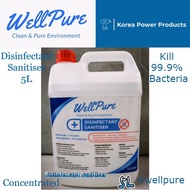 WELLPURE Disinfectant Sanitiser 5L, Water Based, Concentrated, Kill 99.99% Bacteria, Anti Virus