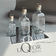 BOTOL KACA LIQUOR SQUARE BOTTLE - BOTOL KACA LIQUOR KOTAK- TUTUP CORK