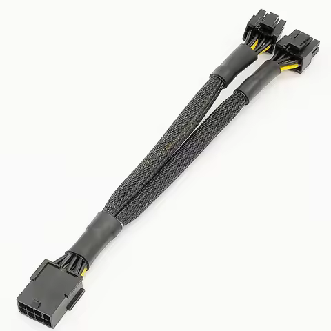20cm Braided Y-Splitter GPU Adapter Cable PCIe 8 Pin Female To Dual 2X8 Pin(6+2) Male PCI Express Po
