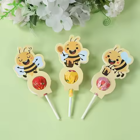 24pcs Bee Theme Lollipop Decor Cards Paper Candy Holder Inserts For Party Favors Honey Bee Pattern L