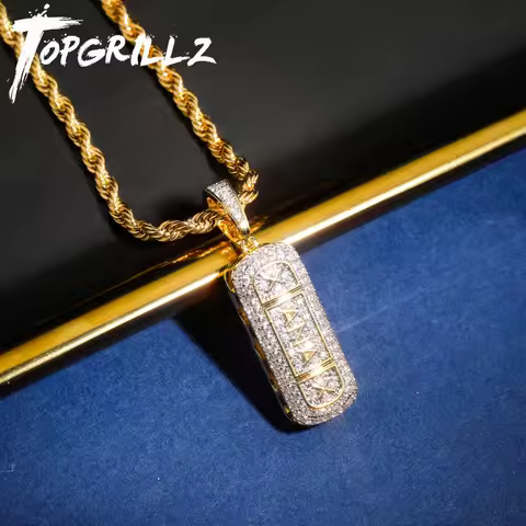 TOPGRILLZ Hip Hop Gold Color Plated Iced Out Micro Paved CZ Stone Xanax Pill Necklace & Pendant Char