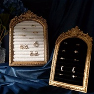 Vintage Ring Holder Gold Ring Wedding Display Suede Jewelry Box Stand Frame Earring Tray Anniversary