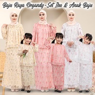 Organdy Floral Printed Baju Raya 2025 Ironless Kurung  Baju Kurung Moden Budak Perempuan Kurung Sedo