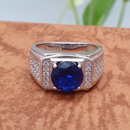 Cincin Lelaki Perak 925 Batu Permata Cubic Zirconia Biru 925 Pure Silver Cubic Zirconia Men Ring