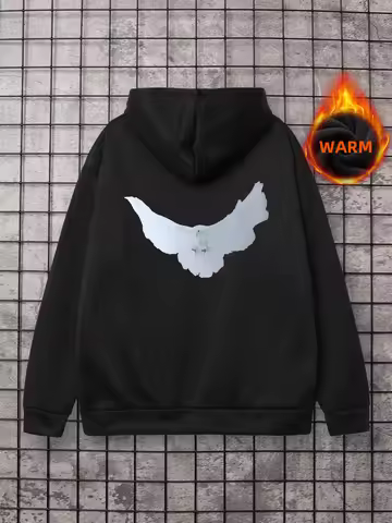 Sycpman Peace Dove Printed Hoodies for Men Autumn and Winter Couple Loose Pullover Women Casual Hood