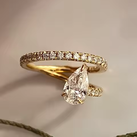 0.8CT Pear Cut Full Moissanite Wedding Ring Women WaterDrop D Color Diamond Engagement Band 925 Silv