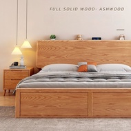 🇸🇬 ⚡ Ash Wood Storage Bed Frame Solid Wood Storage Bed Frame With Drawers Super Single/Queen/King Bed Frame