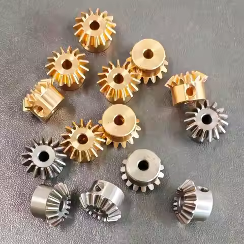 0.8M 15T 1:1 Bevel Gear Brass Transmission Gear Bore 3-6.35mm M3 Set Screw Hardware 2 Pieces