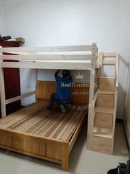 🔥梯櫃高架床 免費協助度尺👩🏻‍💻 全新度身訂造高架梯櫃實木床 梯櫃床 協助度尺 全新包5-10天極速順豐送上門  loft bed 工人床 木架床 松木高架木床 訂製高架床 松木床 芬蘭實木 lof