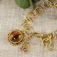 Orange Yellow Glass Cat Eye Evil Eye Gold Cat Protection Bracelet Jewelry Gift