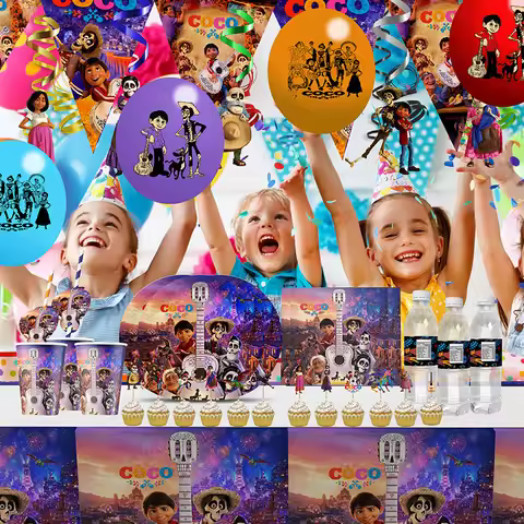 Disney Coco Theme Party Decoration Invite Card Cake Decor Balloon Paper Cup Plates Kids Girl Birthda