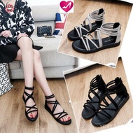 SU1 【YDY shoes】women strappy sandals lace up gladiator ankle strap vintage open toe flat shoes