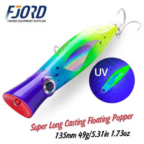 FJORD Popper Fishing Lure 49g Topwater Floating Surface Bait With Treble Hooks Big Mouth Saltwater S