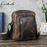 CONTACTS Genuine Leather Vintage Sling Crossbody Bag Shoulder Bags for Men Small Messenger Bags Men