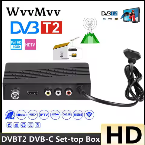 HD TV Tuner DVB T2 USB2.0 TV Box HDMI 1080P DVB-T2 Tuner Receiver Satellite Decoder Built-in Russian