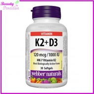 Webber Naturals - 健體護骨維他命 K2 (120 微克)+ 維他命 D3 (1000 IU) 30 粒 [平行進口] 此日期前最佳:2026年05月31日