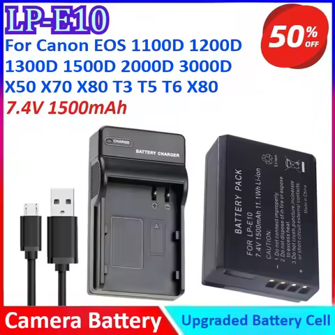 LP-E10 7.4V 1500mAh Camera Battery with USB Chg For Canon EOS 1100D 1200D 1300D 1500D 2000D 3000D X5