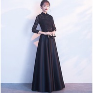 Muslimah Long Sleeve blue black cheongsam Wedding Prom Dress Gown 中式2525