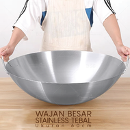 Wajan Besar 60cm Penggorengan Stainless Steel Tebal Wok Kuali Goreng