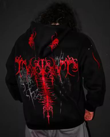 Baggy Printing Hoodie Y2K Red Line Tide Gothic Zipper Sweatshirt Japanese Campus Wind Sports Long Sl