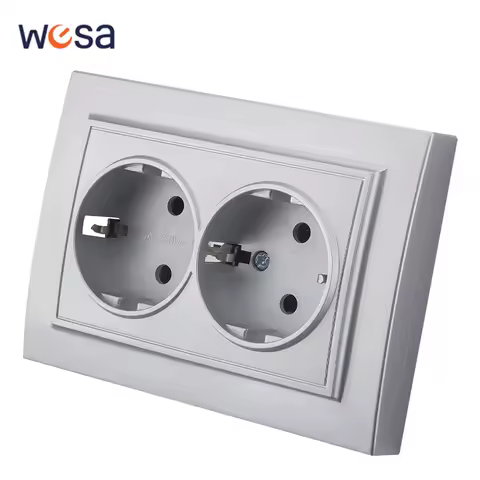 WESA Silvery Socket Plugs Power 2 Socket EU Electrical Outlett With Ground Flame Retardant Spray Pai