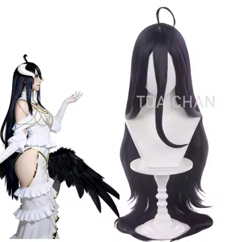 Albedo Cosplay Wig 100cm Anime Overlord Cosplay Albedo Wigs Deep Purple Black Wig Heat Resistant Syn