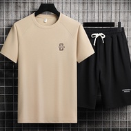 Shorts Casual Trendy 23 Men's Half-Sleeved Round Neck Loose T-Shirt Matching Set 2025NEWnew Street W