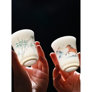 Tea Cup Tea Cup Porcelain Personal Cup Kung Fu Tea Cup Tea Cup Tea Cup Master Cup High-End Suet Jade