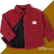 04LV Trendy Baby Red Thick Shirt Top Children Corduroy New Year Jacket Boys Fleece Lining Shirt Wint
