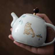 Ru Porcelain Cat Teapot Stoneware Fine Brushwork Open Piece Ceramic Kung Fu Teapot Side Handle Teapo